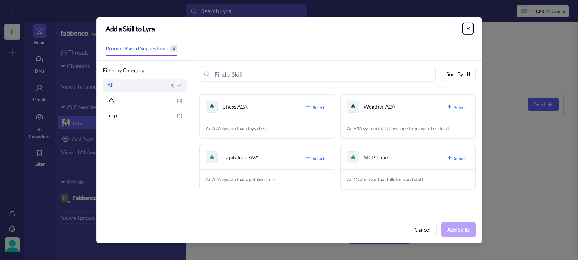 Agent skills interface