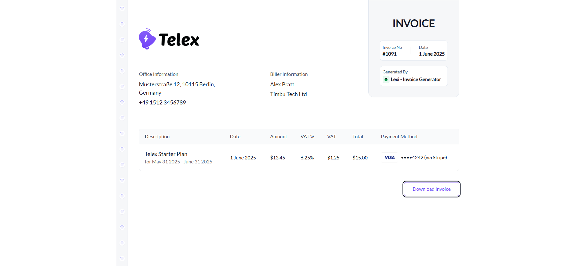 Payment Invoice
